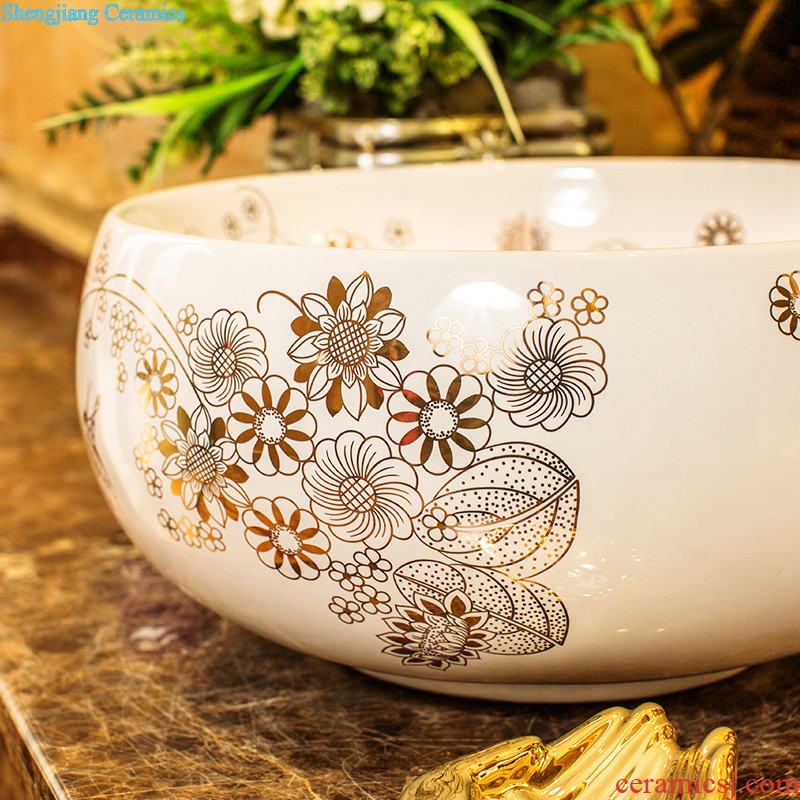 Koh larn, qi ceramic basin sinks art stage of the basin that wash a face toilet ellipse porcelain white yellow glaze Jin Fengyu