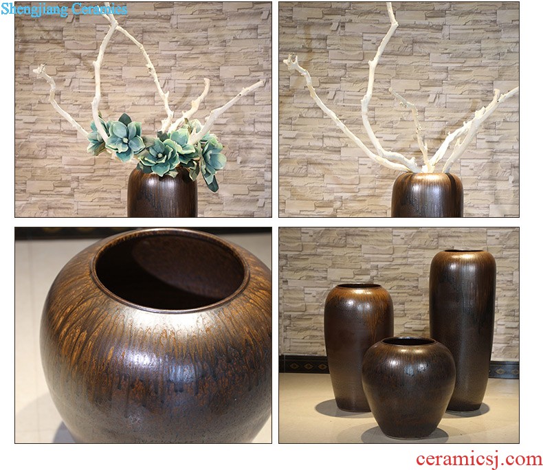 Jingdezhen ceramic creative flow porcelain glaze small vase household adornment hydroponic flowers inserted copper grass