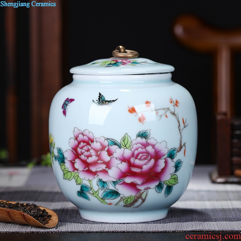 Large ceramic green tea, black tea pu-erh tea canister antique Chinese blue and white porcelain is classical sitting room place pot storage tank