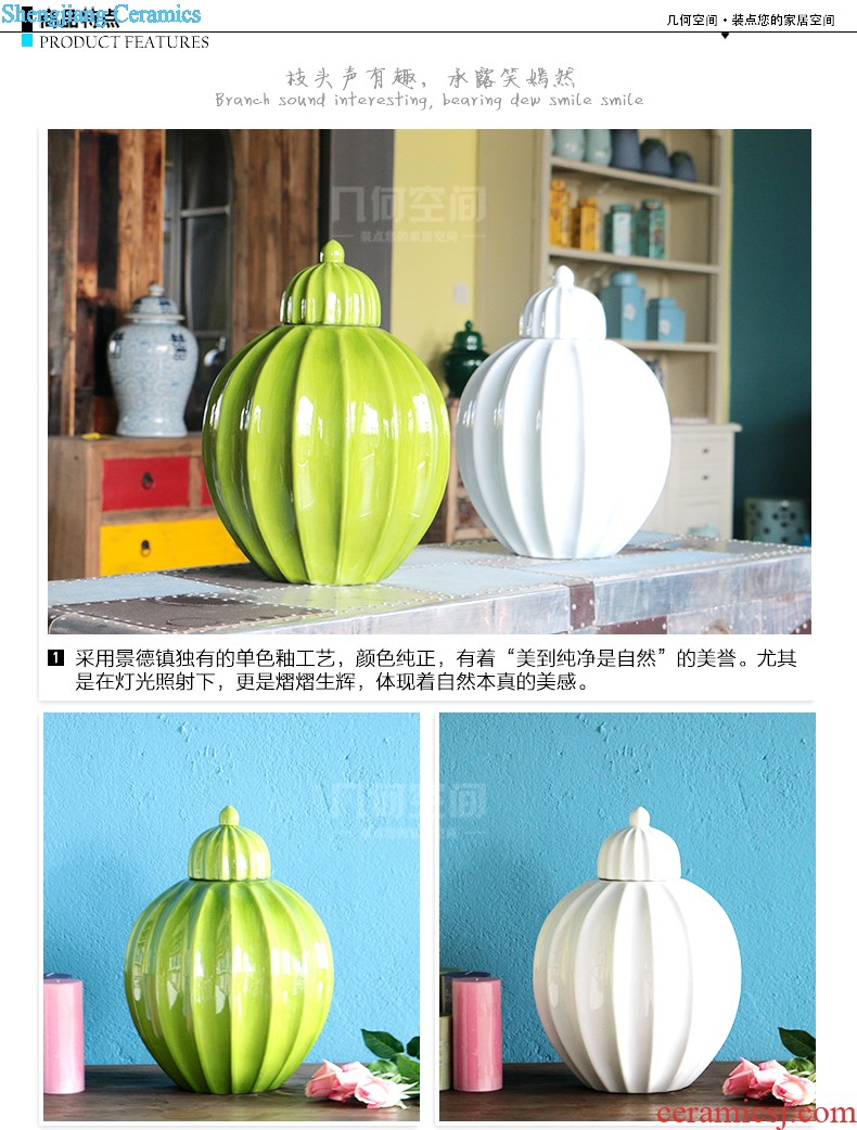 The geometry space Green glaze small caddy Jingdezhen ceramic seal storage tank puer tea and tea set decoration