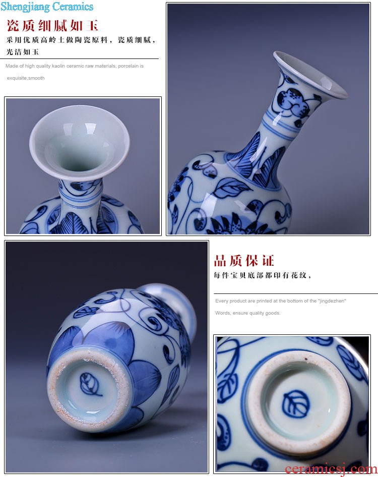 Hand painted small mouth of jingdezhen blue and white porcelain ceramic vase classical household porcelain rich ancient frame wine bottle decoration furnishing articles