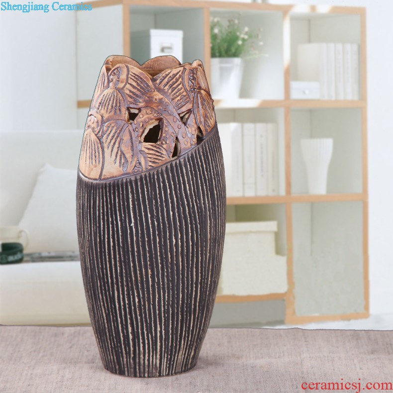 Metal glaze coarse pottery dried flower vase restoring ancient ways of jingdezhen ceramic sitting room place in modern Chinese Japanese flower arrangement