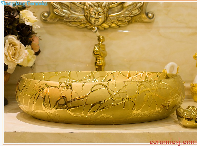 Jingdezhen American art square on the toilet lavabo lavatory basin basin on its golden flowers