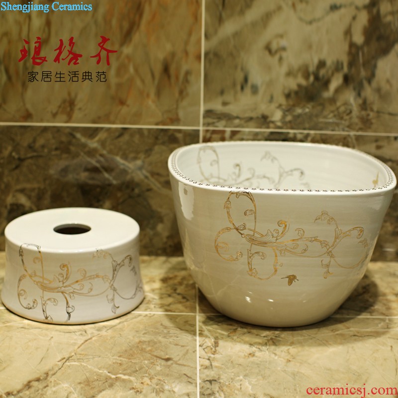 Post, qi stage basin ceramic lavabo archaize washbasin drum-shaped basin of Chinese style bathroom art antique reeds