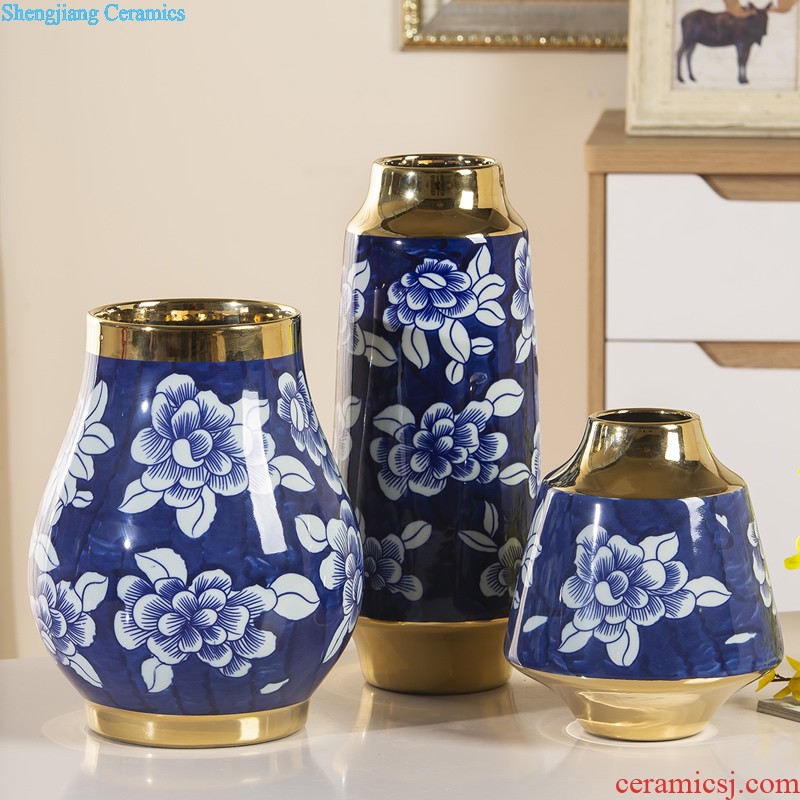 Jingdezhen ceramic Mediterranean style blues blue vase three-piece sitting room is contracted flower adornment furnishing articles