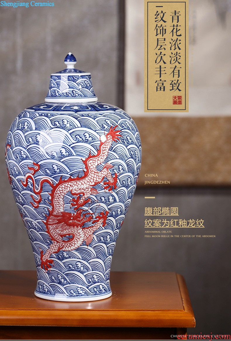 Hand draw archaize sitting room place large blue and white porcelain vase of jingdezhen ceramics flower arranging Chinese style household decorative arts and crafts