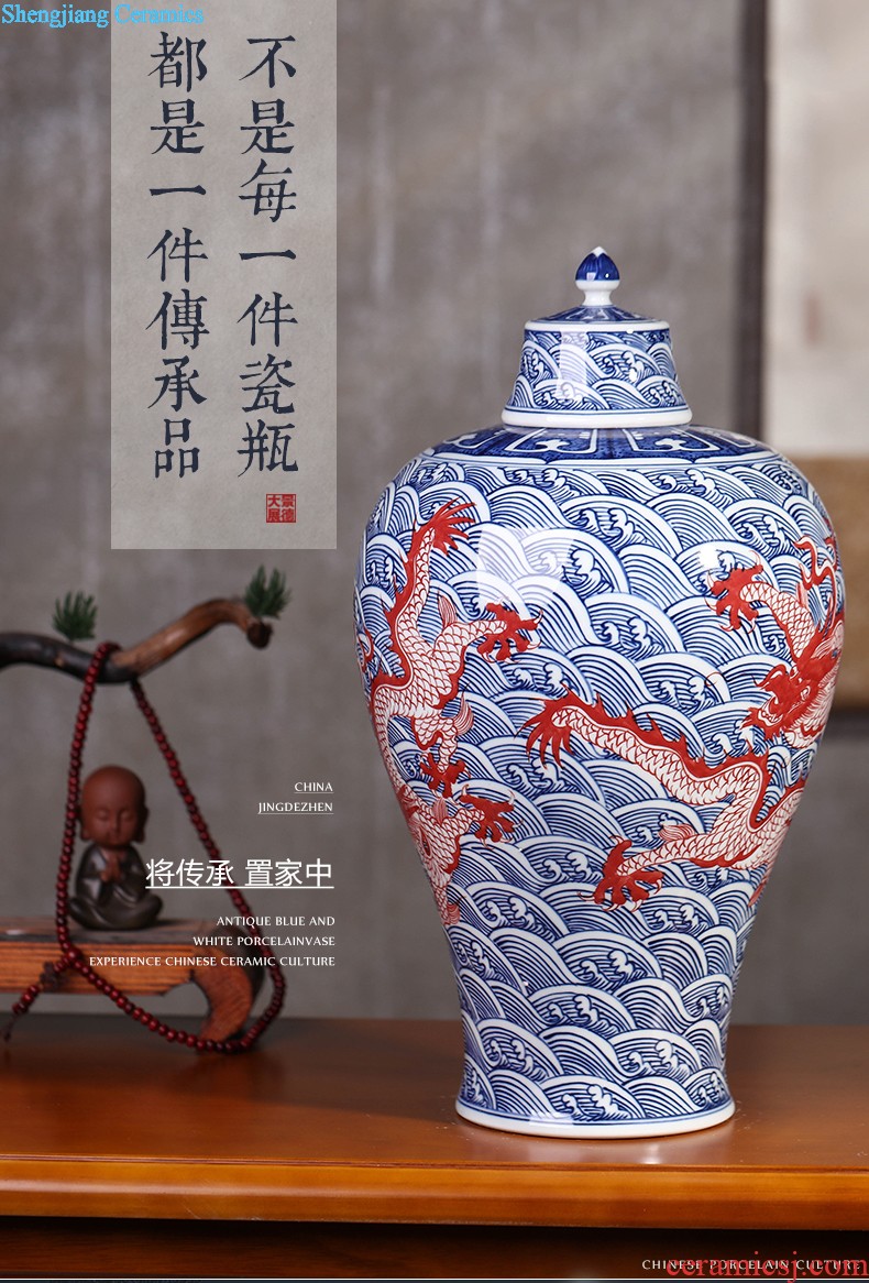 Hand draw archaize sitting room place large blue and white porcelain vase of jingdezhen ceramics flower arranging Chinese style household decorative arts and crafts