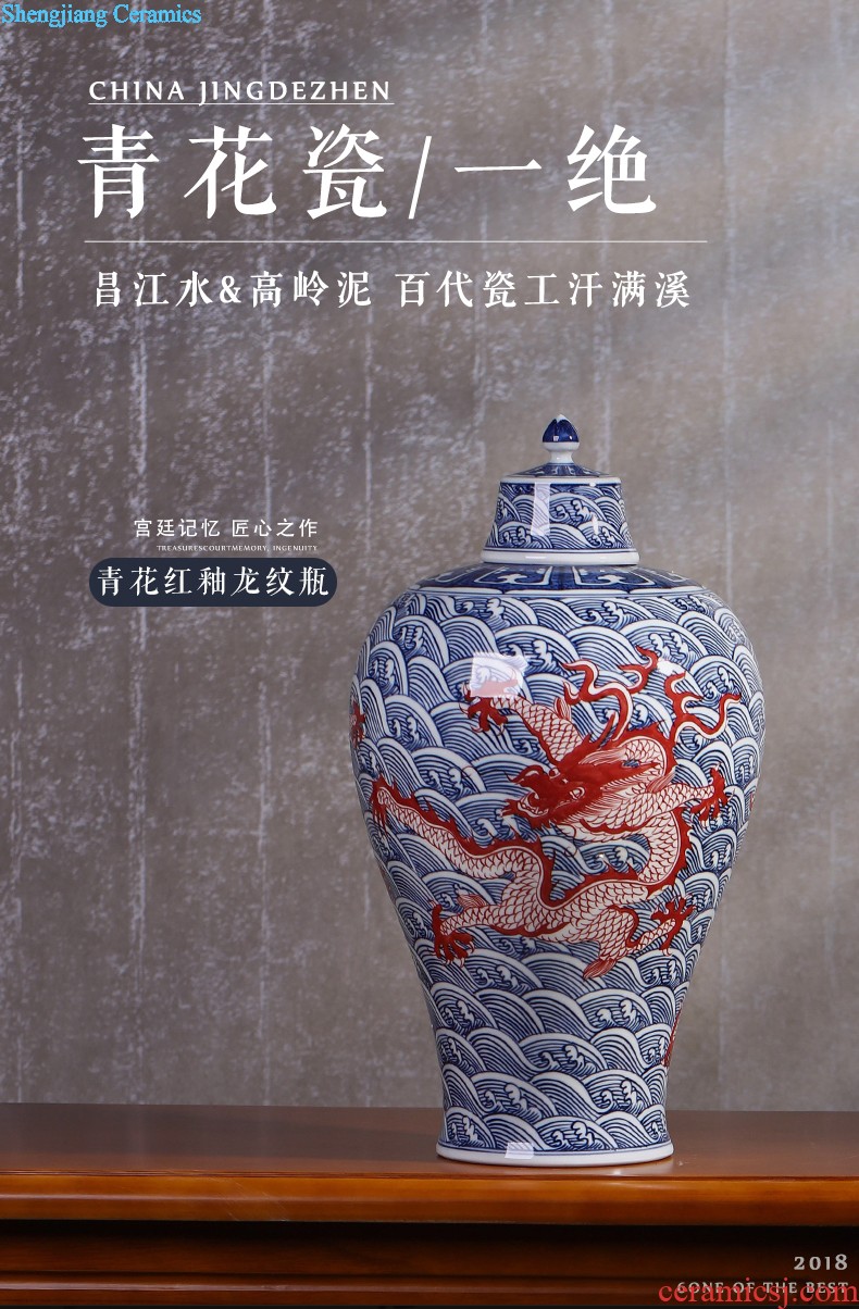 Hand draw archaize sitting room place large blue and white porcelain vase of jingdezhen ceramics flower arranging Chinese style household decorative arts and crafts