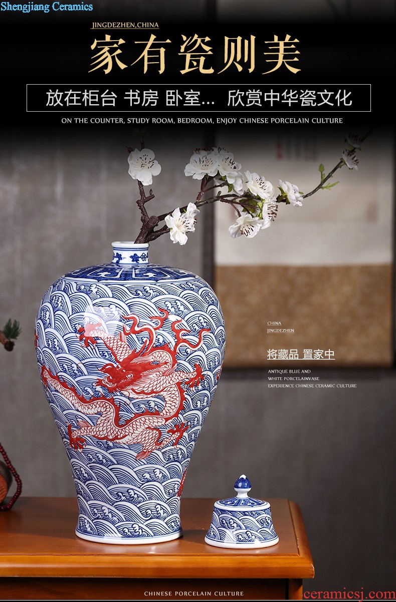 Hand draw archaize sitting room place large blue and white porcelain vase of jingdezhen ceramics flower arranging Chinese style household decorative arts and crafts