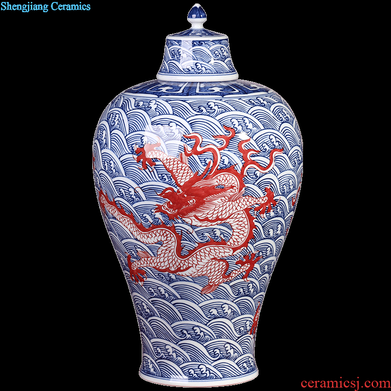 Hand draw archaize sitting room place large blue and white porcelain vase of jingdezhen ceramics flower arranging Chinese style household decorative arts and crafts