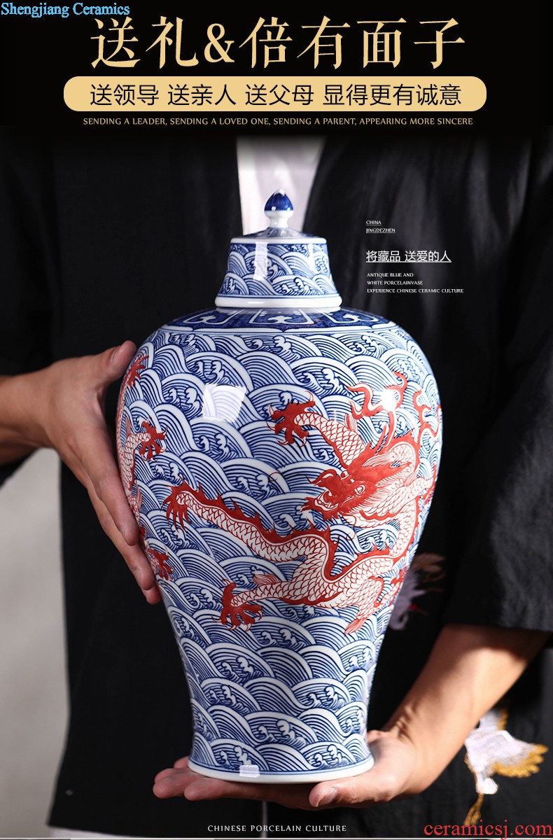 Hand draw archaize sitting room place large blue and white porcelain vase of jingdezhen ceramics flower arranging Chinese style household decorative arts and crafts