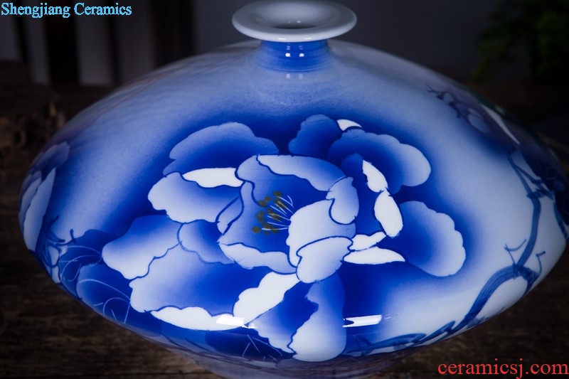 Jingdezhen ceramics name ng mun-hon hand painted blue and white porcelain vase peony decorated handicraft furnishing articles