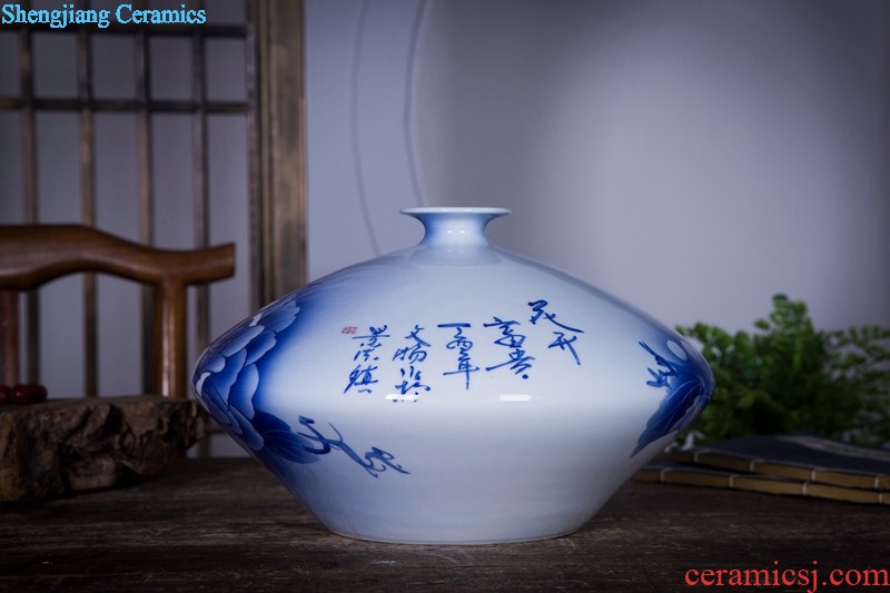 Jingdezhen ceramics name ng mun-hon hand painted blue and white porcelain vase peony decorated handicraft furnishing articles