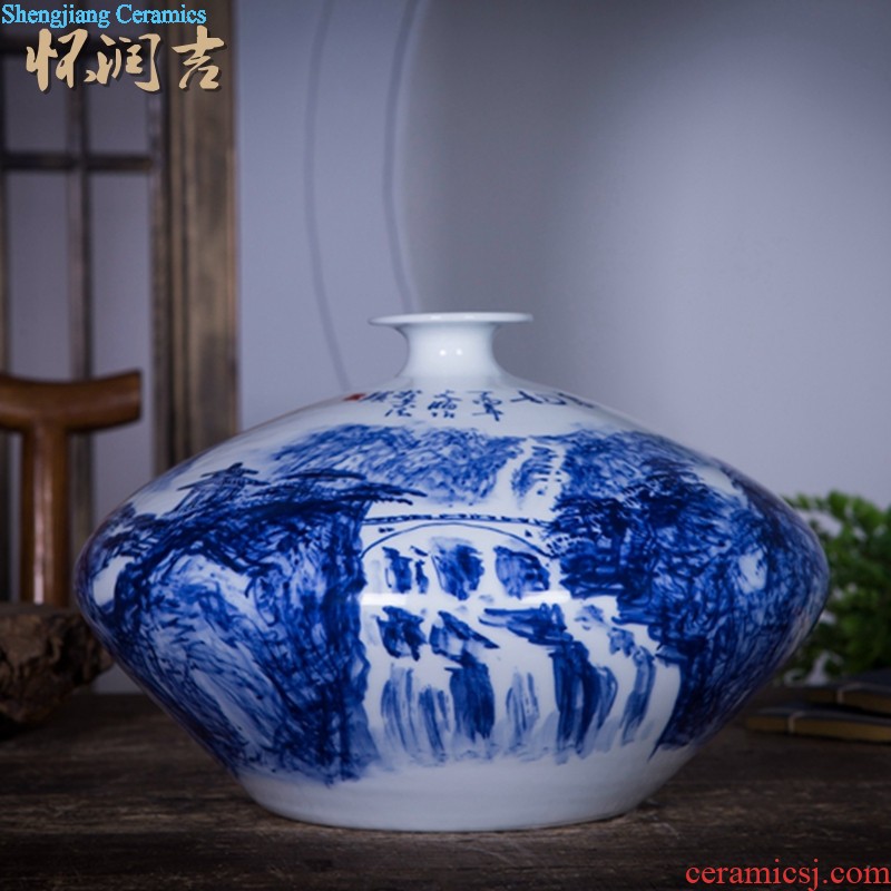 Jingdezhen ceramics name ng mun-hon hand painted blue and white porcelain vase peony decorated handicraft furnishing articles