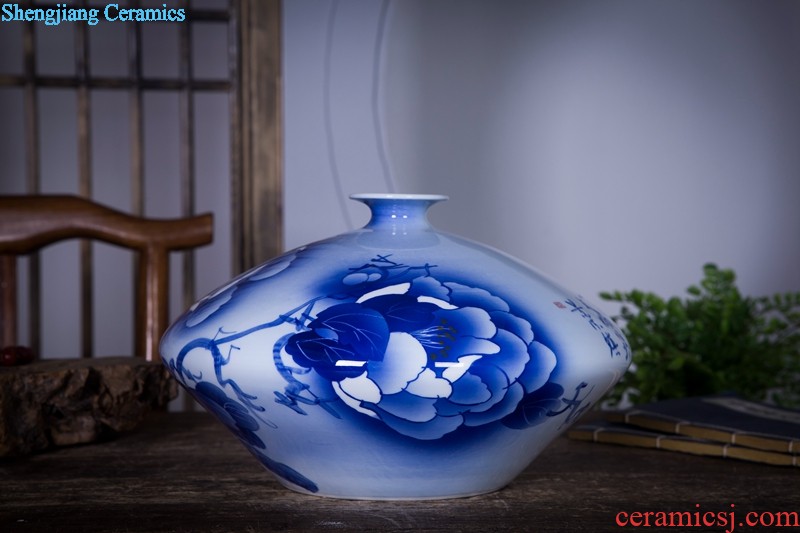 Jingdezhen ceramics name ng mun-hon hand painted blue and white porcelain vase peony decorated handicraft furnishing articles