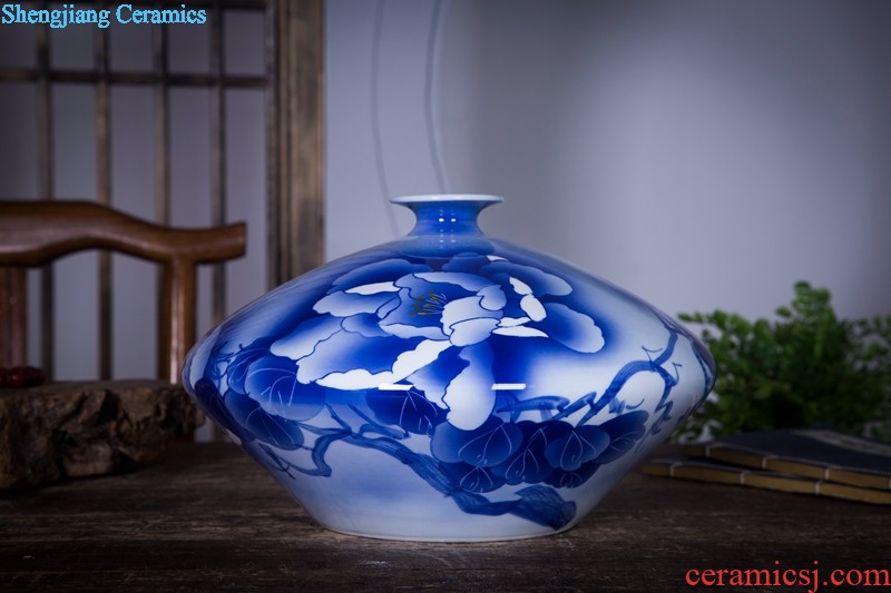 Jingdezhen ceramics name ng mun-hon hand painted blue and white porcelain vase peony decorated handicraft furnishing articles