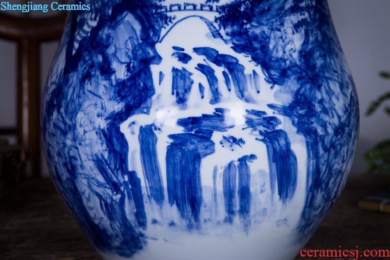 Jingdezhen blue and white desktop vase ng mun-hon hand-painted hand-painted ceramic vase of blue and white peony classical decorative furnishing articles