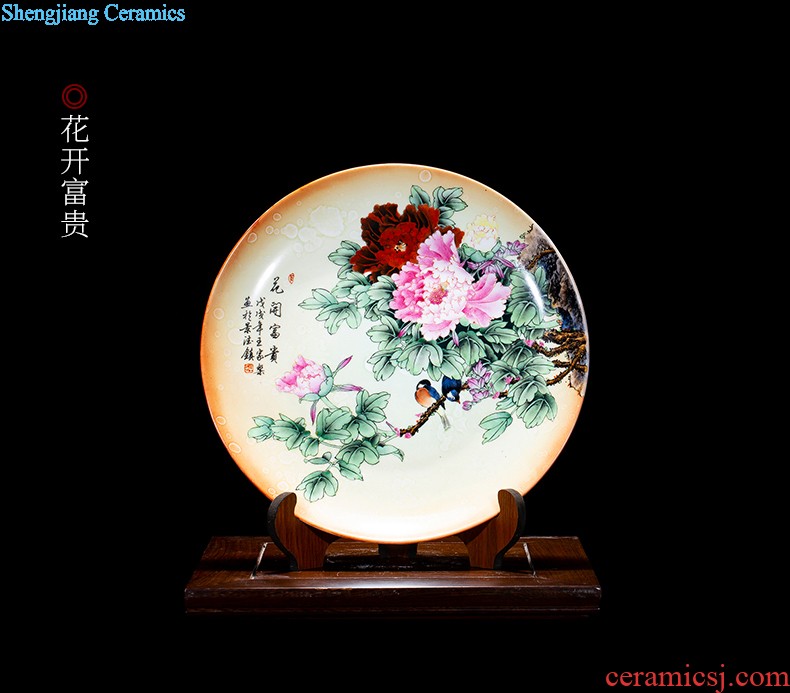 Jingdezhen ceramics furnishing articles hand-painted kuan Yin hang dish Chinese style household living room TV cabinet decoration plate