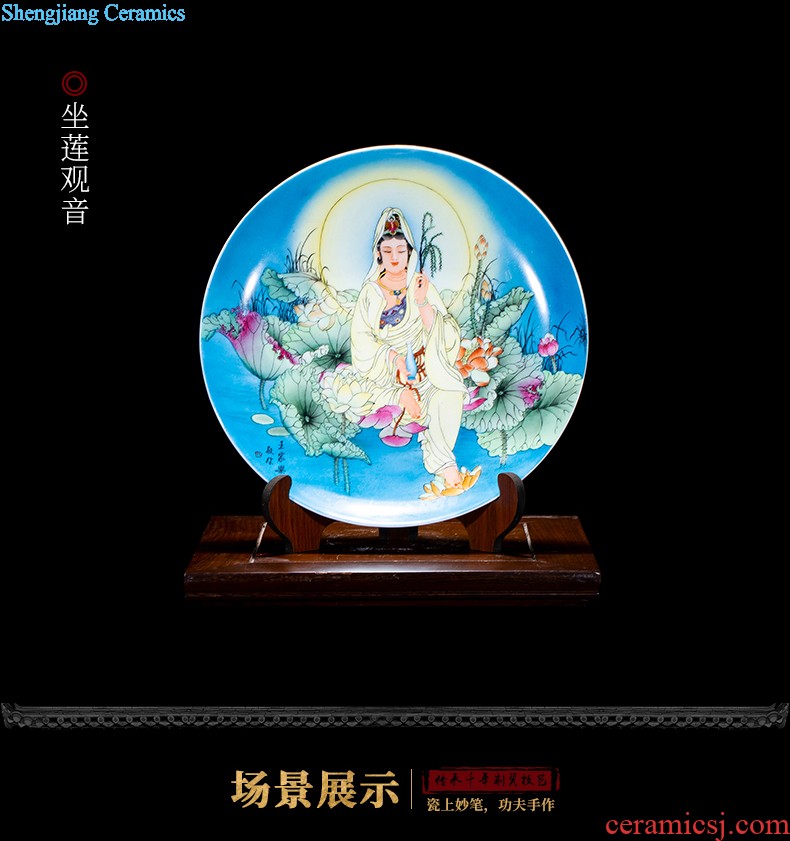 Jingdezhen ceramics furnishing articles hand-painted kuan Yin hang dish Chinese style household living room TV cabinet decoration plate