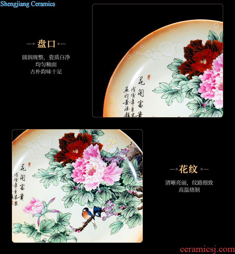 Jingdezhen ceramics furnishing articles hand-painted kuan Yin hang dish Chinese style household living room TV cabinet decoration plate