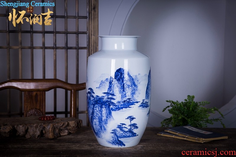 Jingdezhen ceramics famous ng mun-hon hand-painted landscape painting blue and white porcelain vase decorated handicraft furnishing articles