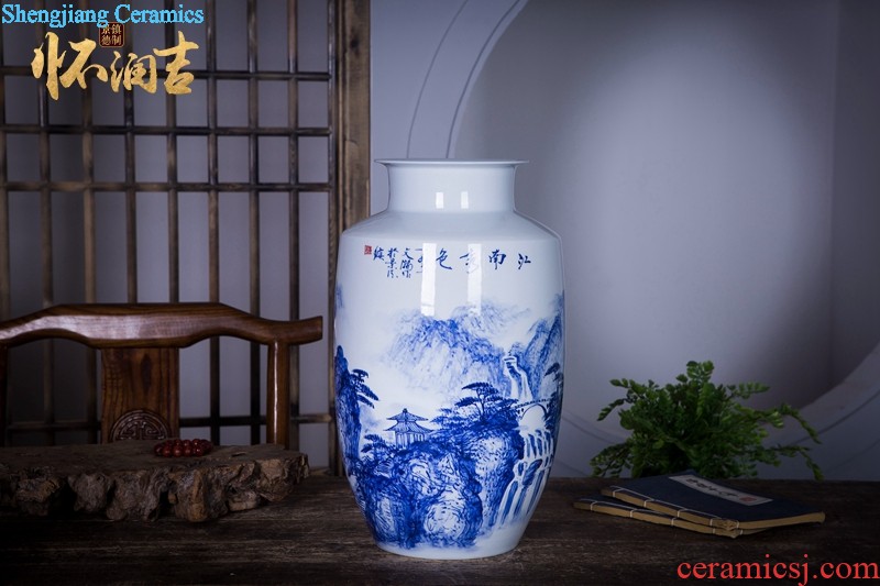 Jingdezhen ceramics famous ng mun-hon hand-painted landscape painting blue and white porcelain vase decorated handicraft furnishing articles