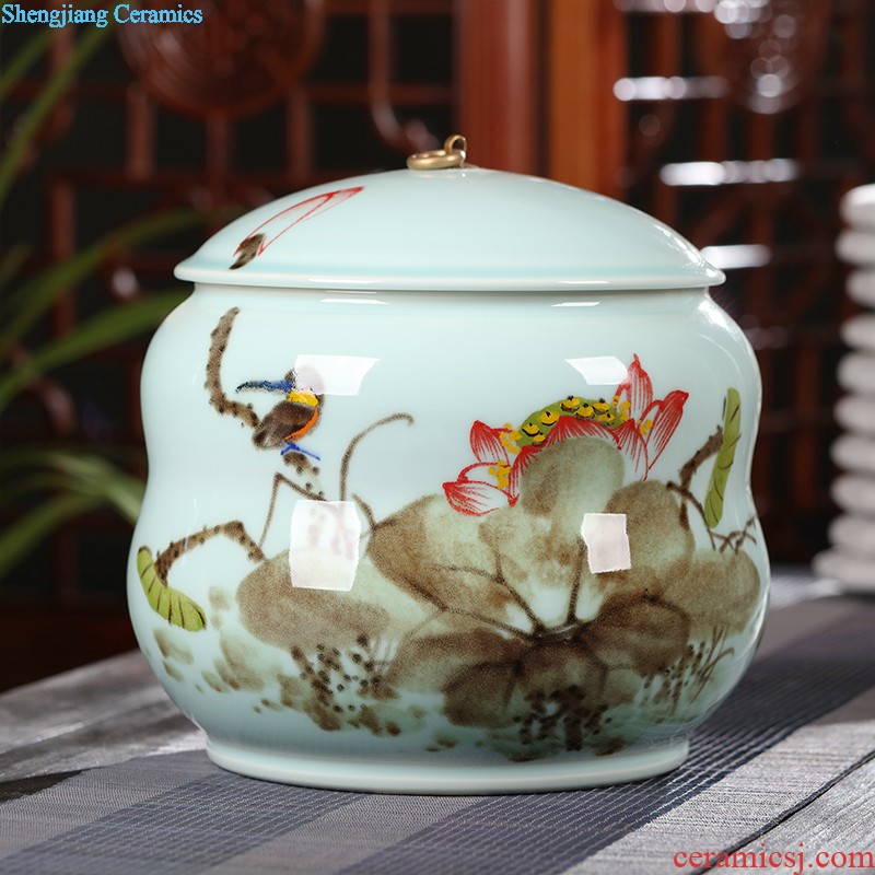 Hand-painted ceramic caddy storage POTS sealed cans puer tea box of jingdezhen large household put tea POTS