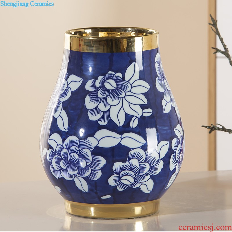 Jingdezhen ceramic Mediterranean style blues blue vase three-piece sitting room is contracted flower adornment furnishing articles