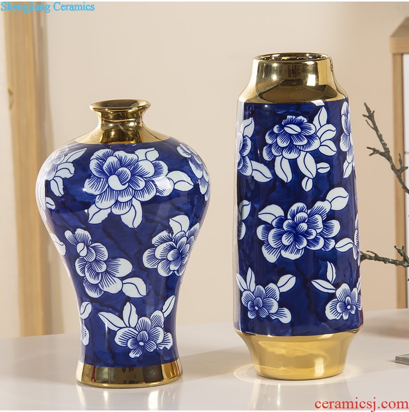 Jingdezhen ceramic Mediterranean style blues blue vase three-piece sitting room is contracted flower adornment furnishing articles