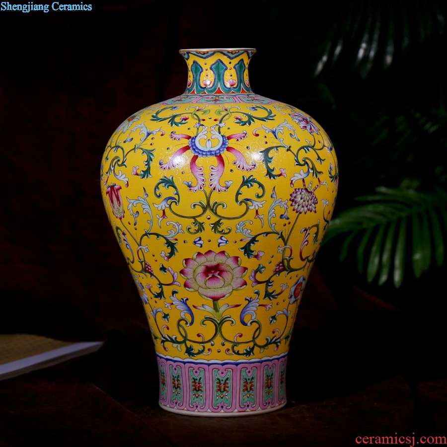 Jingdezhen ceramics hand-painted furnishing articles lucky bamboo vase dry flower vases, new Chinese style living room ceramic bottle furnishing articles