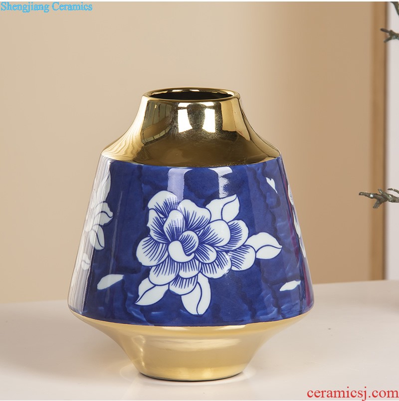 Jingdezhen ceramic Mediterranean style blues blue vase three-piece sitting room is contracted flower adornment furnishing articles