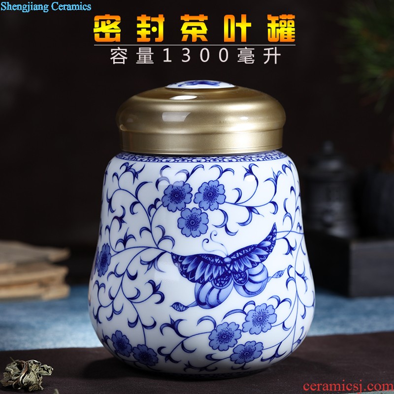 Jingdezhen hand-painted ceramic seal pot large metal caddy cover POTS sitting room place POTS of blue and white porcelain