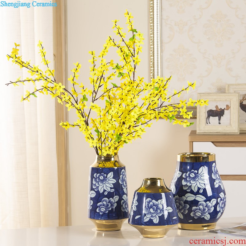 Jingdezhen ceramic Mediterranean style blues blue vase three-piece sitting room is contracted flower adornment furnishing articles