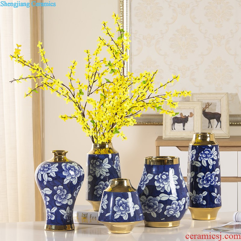 Jingdezhen ceramic Mediterranean style blues blue vase three-piece sitting room is contracted flower adornment furnishing articles