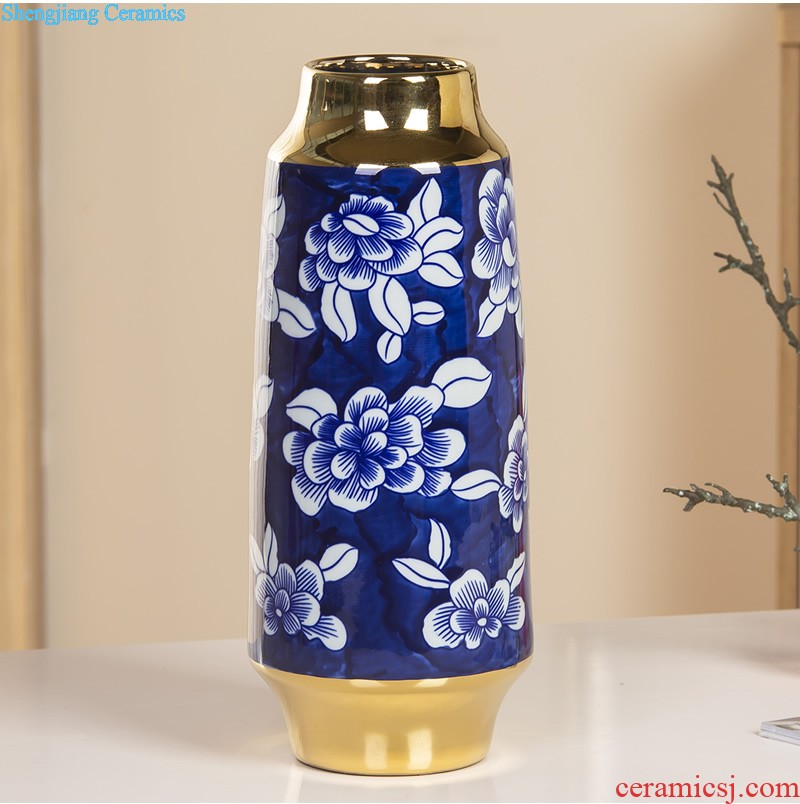 Jingdezhen ceramic Mediterranean style blues blue vase three-piece sitting room is contracted flower adornment furnishing articles