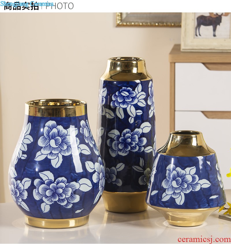 Jingdezhen ceramic Mediterranean style blues blue vase three-piece sitting room is contracted flower adornment furnishing articles