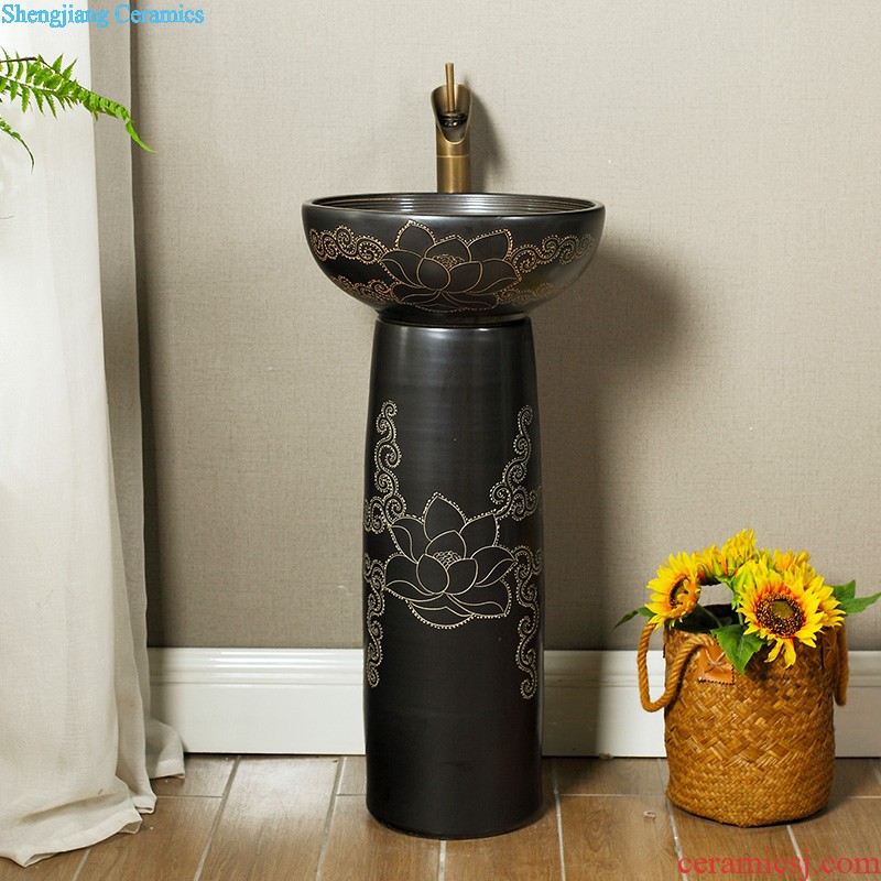 Restoring ancient ways, beautiful ceramic table basin sink art basin sinks of the basin that wash a face black gold dragon