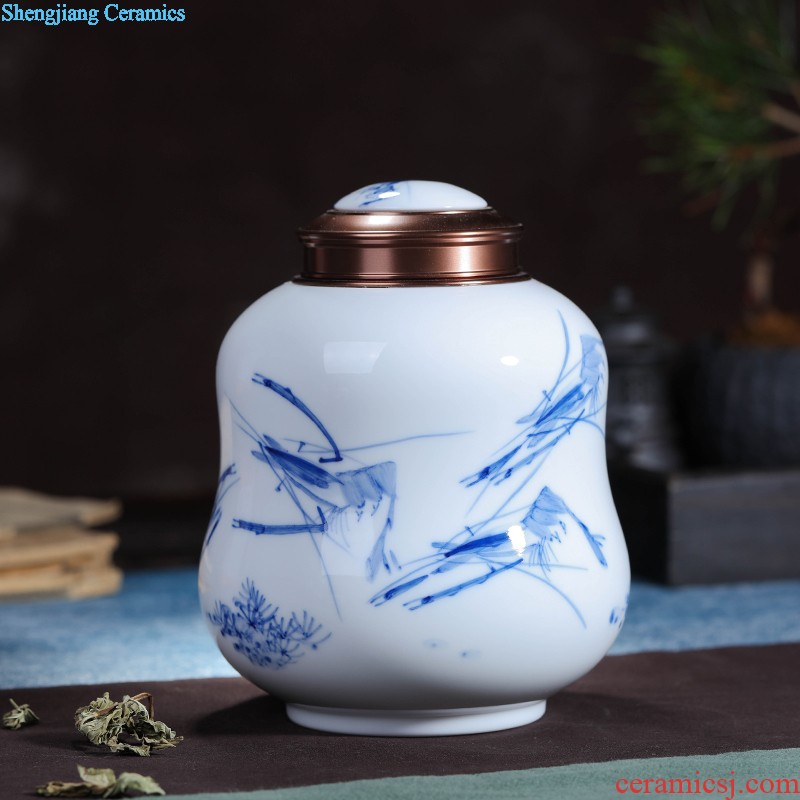 Handmade ceramic moistureproof caddy large Pu 'er seven bread tank 6 with cover POTS puer tea box shop furnishing articles