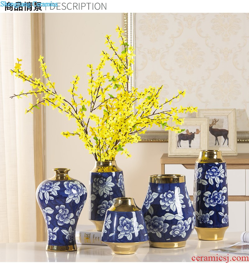 Jingdezhen ceramic Mediterranean style blues blue vase three-piece sitting room is contracted flower adornment furnishing articles