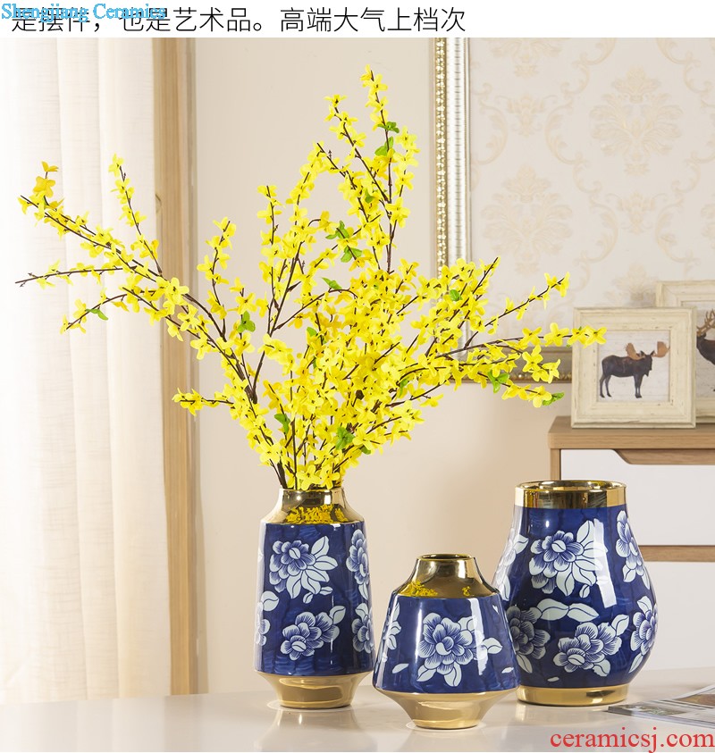 Jingdezhen ceramic Mediterranean style blues blue vase three-piece sitting room is contracted flower adornment furnishing articles