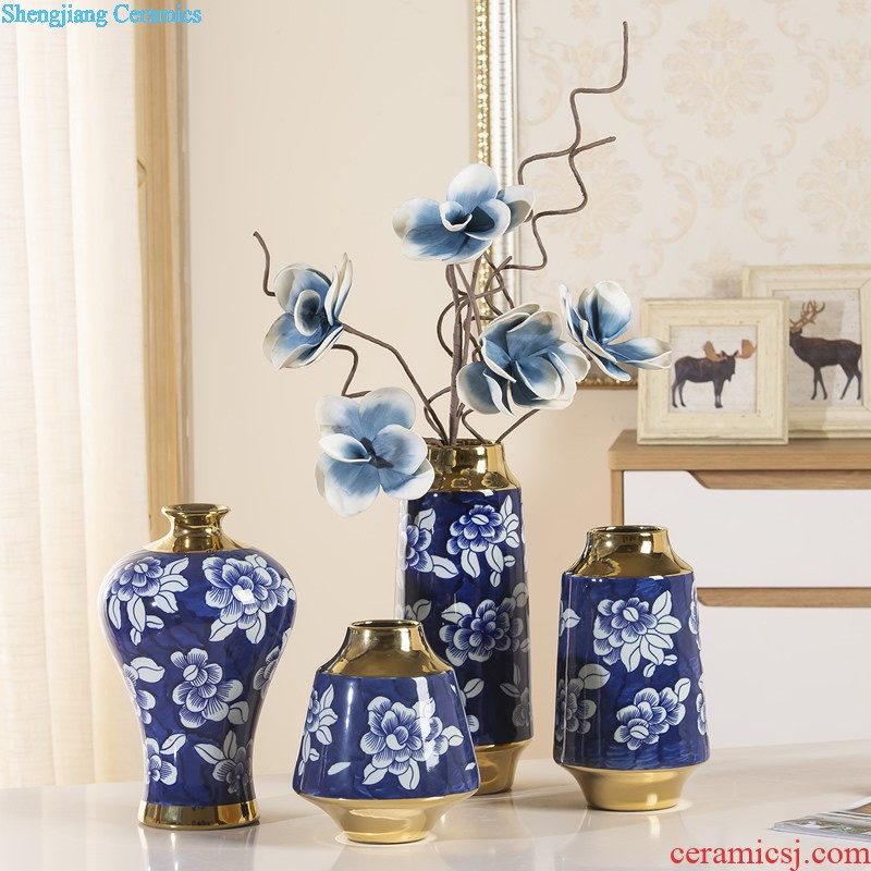 Jingdezhen ceramic Mediterranean style blues blue vase three-piece sitting room is contracted flower adornment furnishing articles