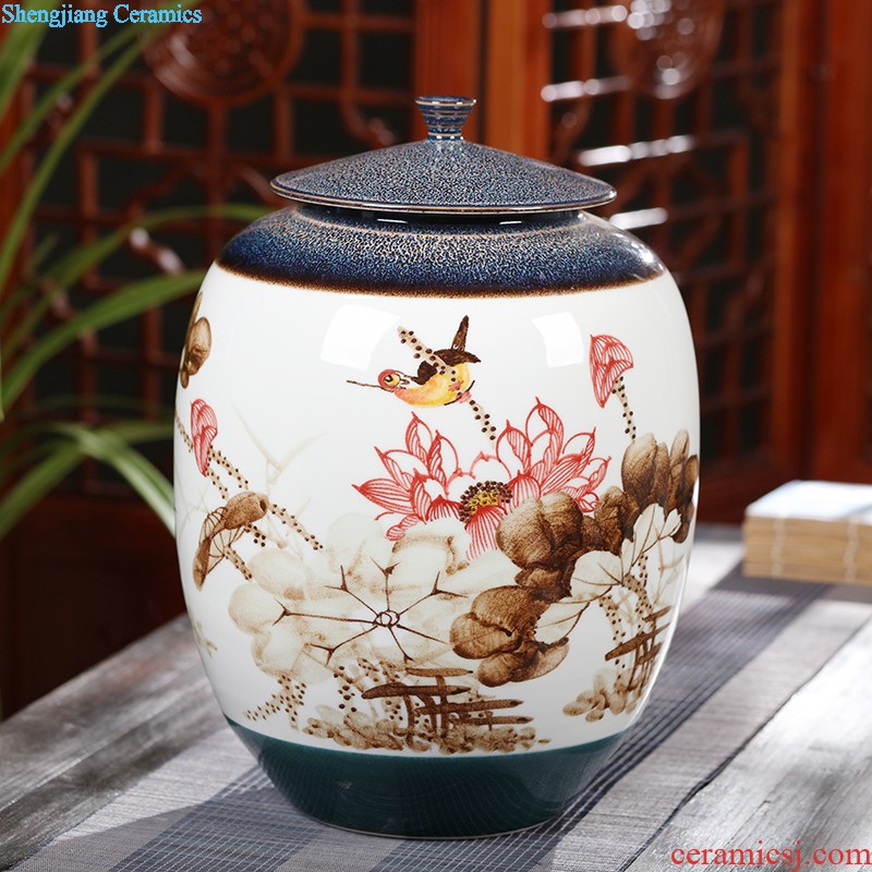 Jingdezhen ceramic large caddy seal pot home puer tea pot of tea urn storage and receives the tea bucket