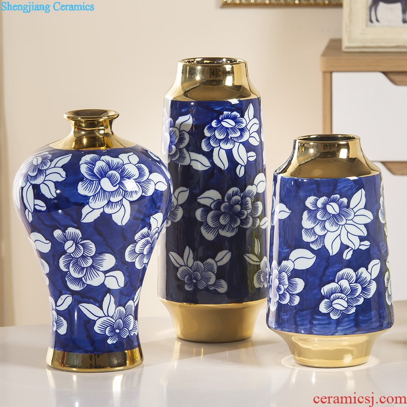 Jingdezhen ceramic Mediterranean style blues blue vase three-piece sitting room is contracted flower adornment furnishing articles