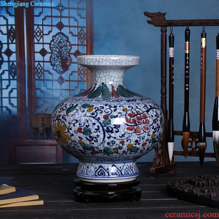 Jingdezhen ceramics Hand-painted glaze color antique kiln crack under glaze blue and white porcelain vases, the sitting room of Chinese style furnishing articles