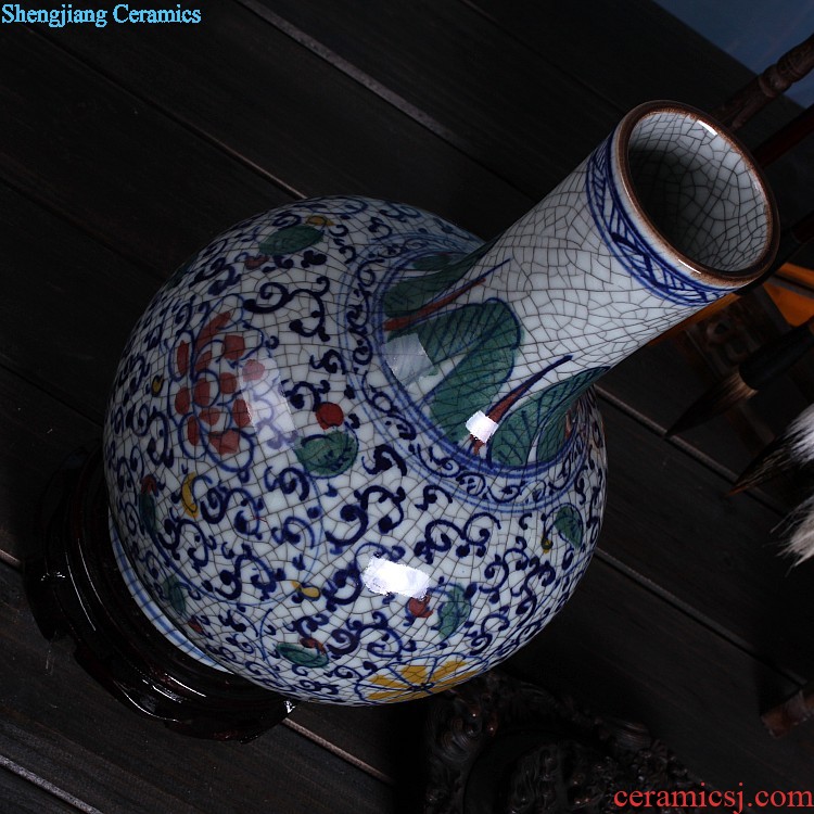 Jingdezhen ceramics Hand-painted glaze color antique kiln crack under glaze blue and white porcelain vases, the sitting room of Chinese style furnishing articles