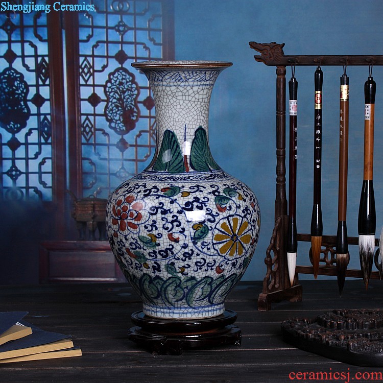 Jingdezhen ceramics Hand-painted glaze color antique kiln crack under glaze blue and white porcelain vases, the sitting room of Chinese style furnishing articles