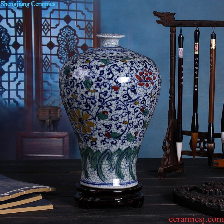 Jingdezhen ceramics Hand-painted glaze color antique kiln crack under glaze blue and white porcelain vases, the sitting room of Chinese style furnishing articles