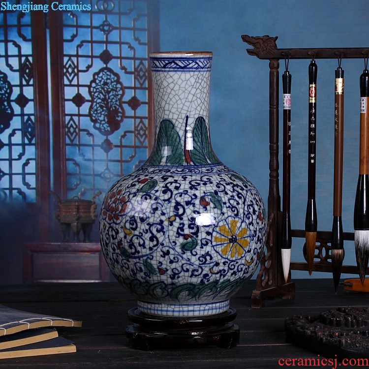 Jingdezhen ceramics Hand-painted glaze color antique kiln crack under glaze blue and white porcelain vases, the sitting room of Chinese style furnishing articles