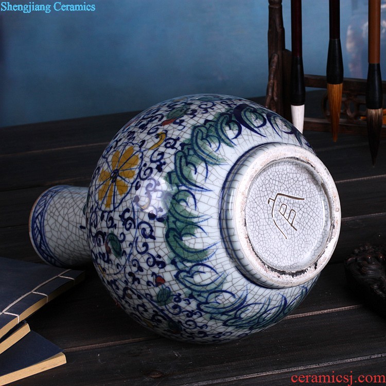 Jingdezhen ceramics Hand-painted glaze color antique kiln crack under glaze blue and white porcelain vases, the sitting room of Chinese style furnishing articles