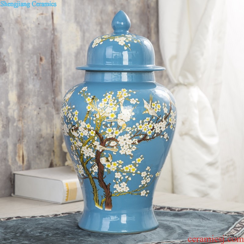 Jingdezhen ceramics hand-painted lotus flower vase Chinese style living room TV cabinet porch household adornment handicraft furnishing articles